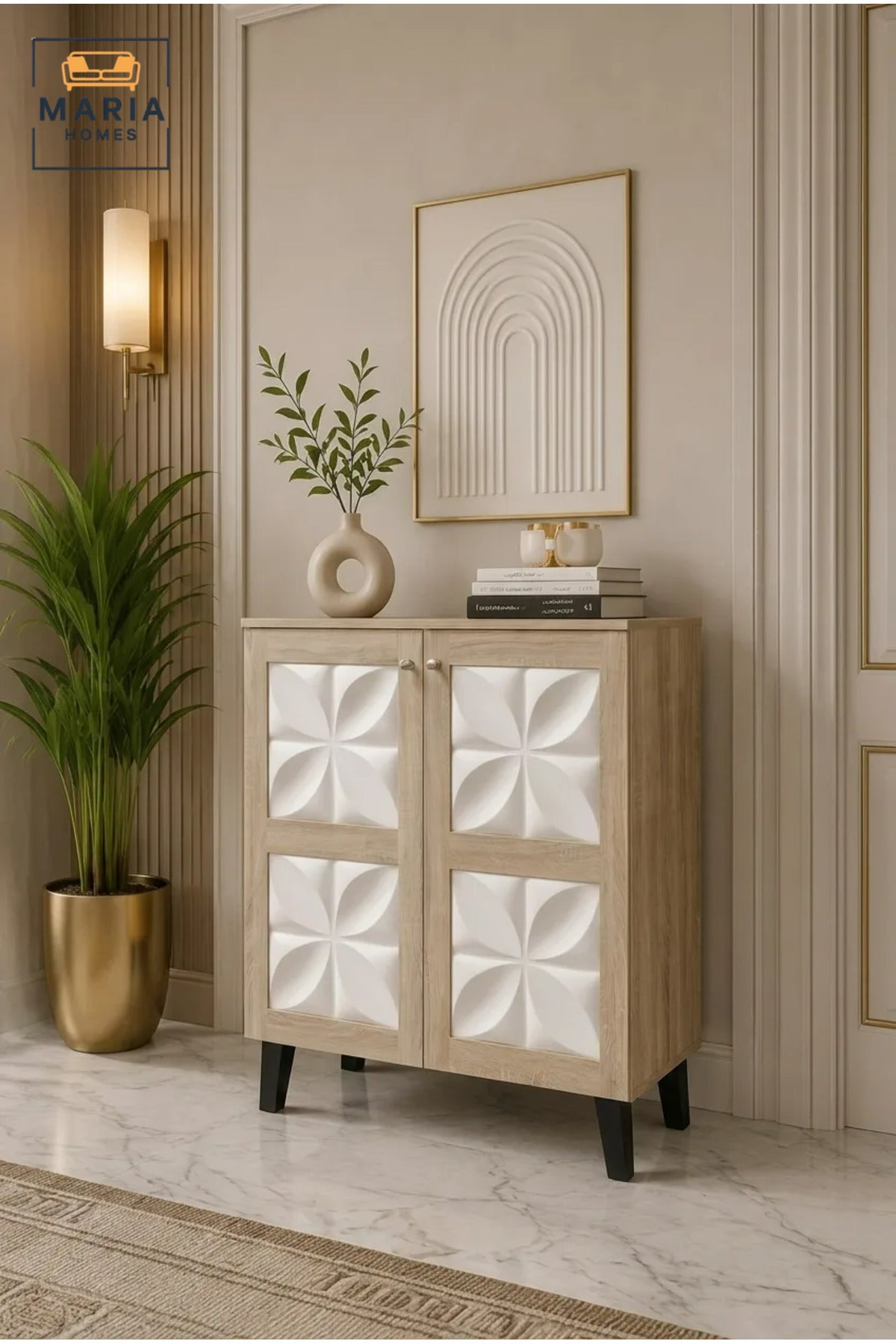 Modern Accent Storage Cabinet with 3D Floral Doors √ê Wooden Sideboard Cabinet for Living Room, Entryway & Dining Space