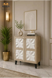 Modern Accent Storage Cabinet with 3D Floral Doors √ê Wooden Sideboard Cabinet for Living Room, Entryway & Dining Space