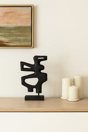 Black Wooden Abstract Decorative Sculpture on Stand Ð Contemporary Art Accent