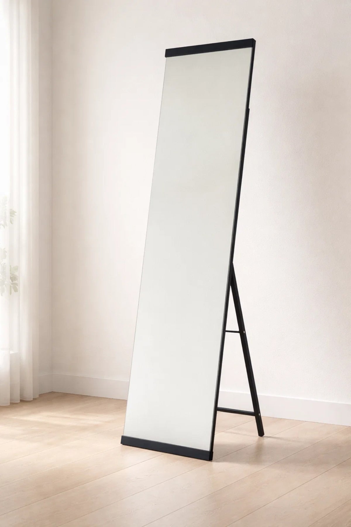 Black Frame Floor Mirror Full Length Standing Mirror for Bedroom
