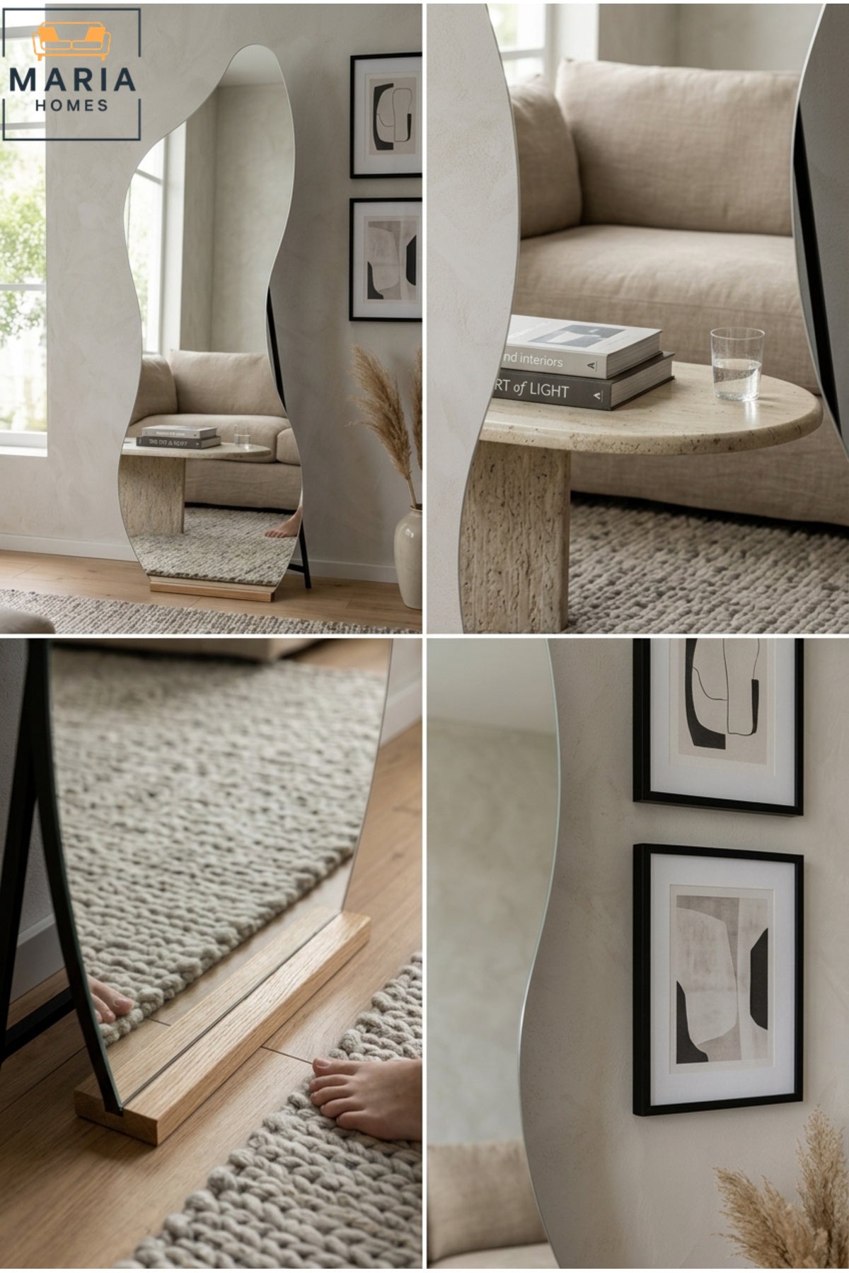 Irregular Full Length Floor Mirror with Stand √ê Modern Wavy Dressing Mirror for Bedroom, Living Room & Entryway