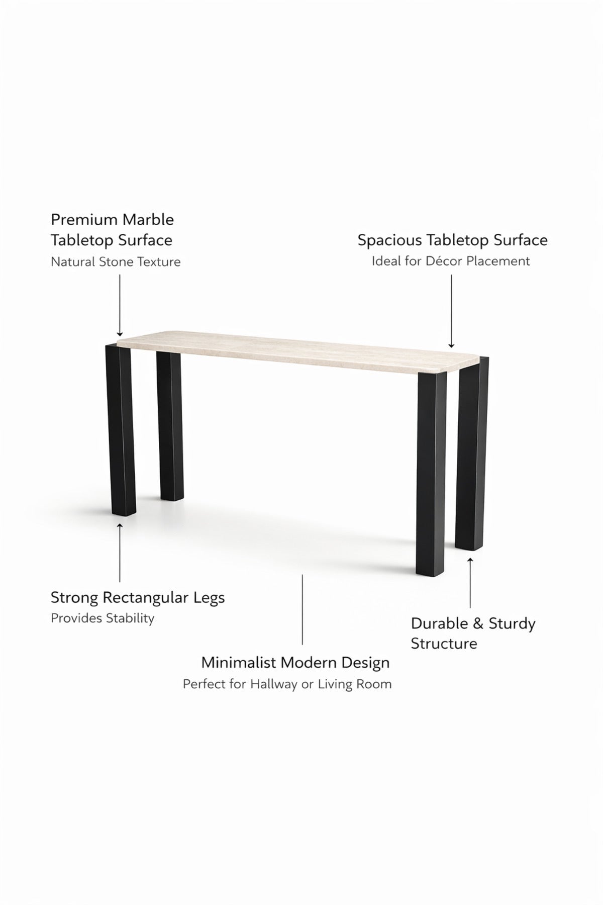 Modern Console Table 140_40_80 CM with Black Legs | Entryway Table | Hallway Table |