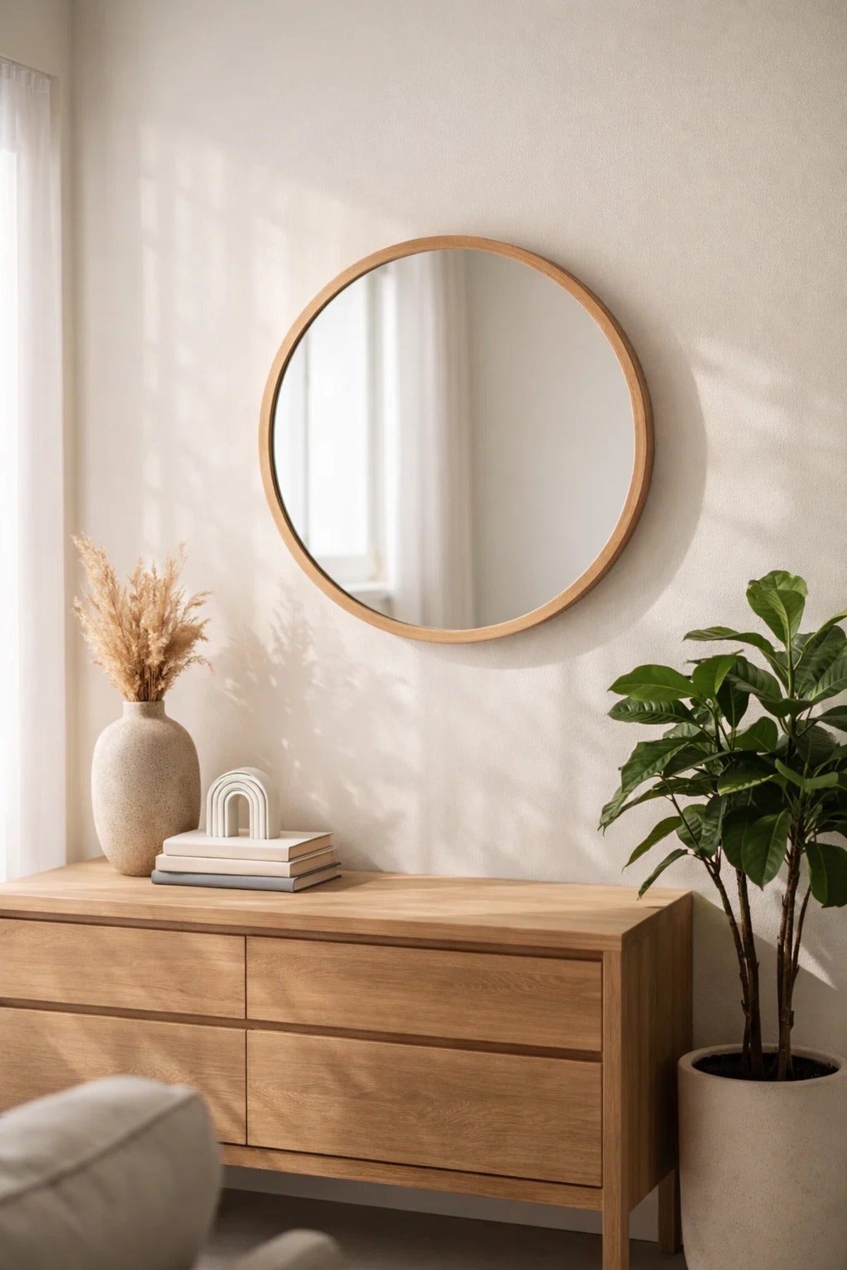 Modern Round Wall Mirror with Gold Frame for Living Room & Bathroom