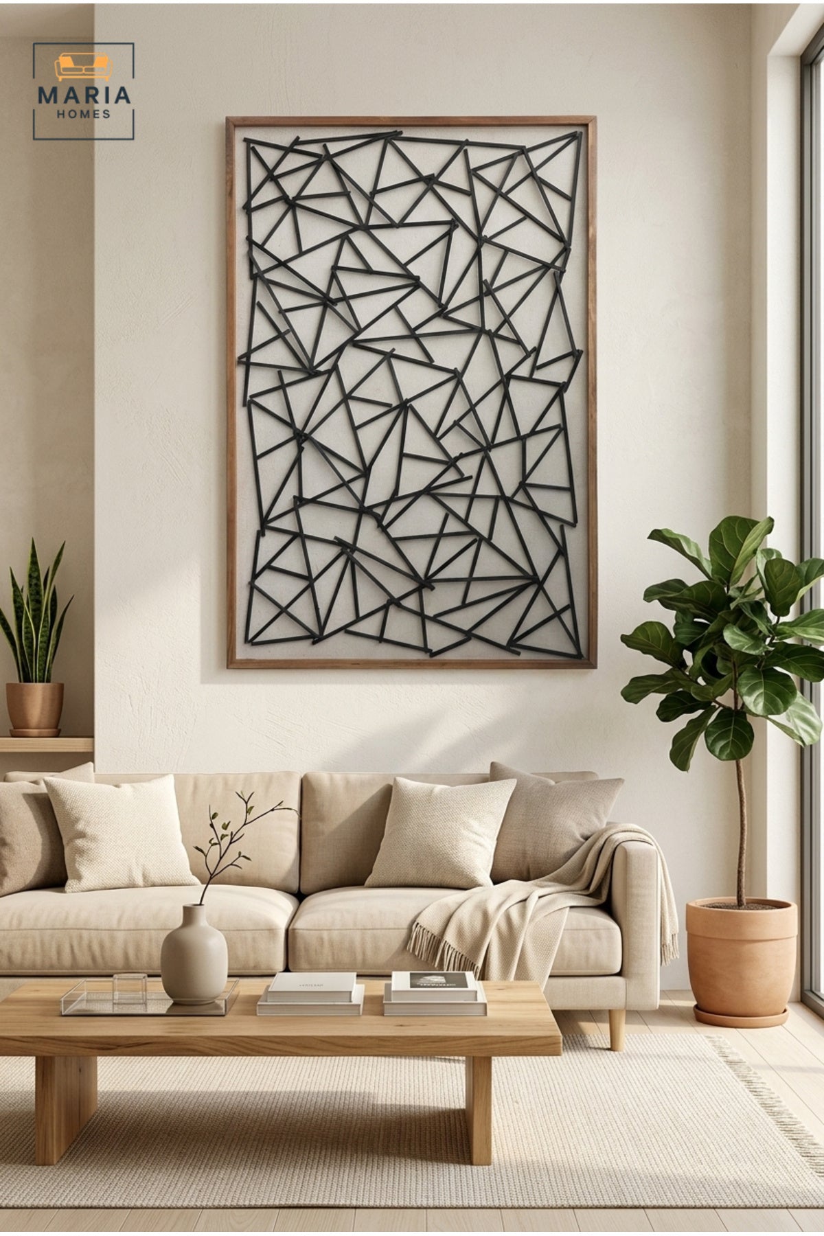 Modern Geometric Metal Wall Art Ð Abstract Decorative Wall Panel with Wooden Frame