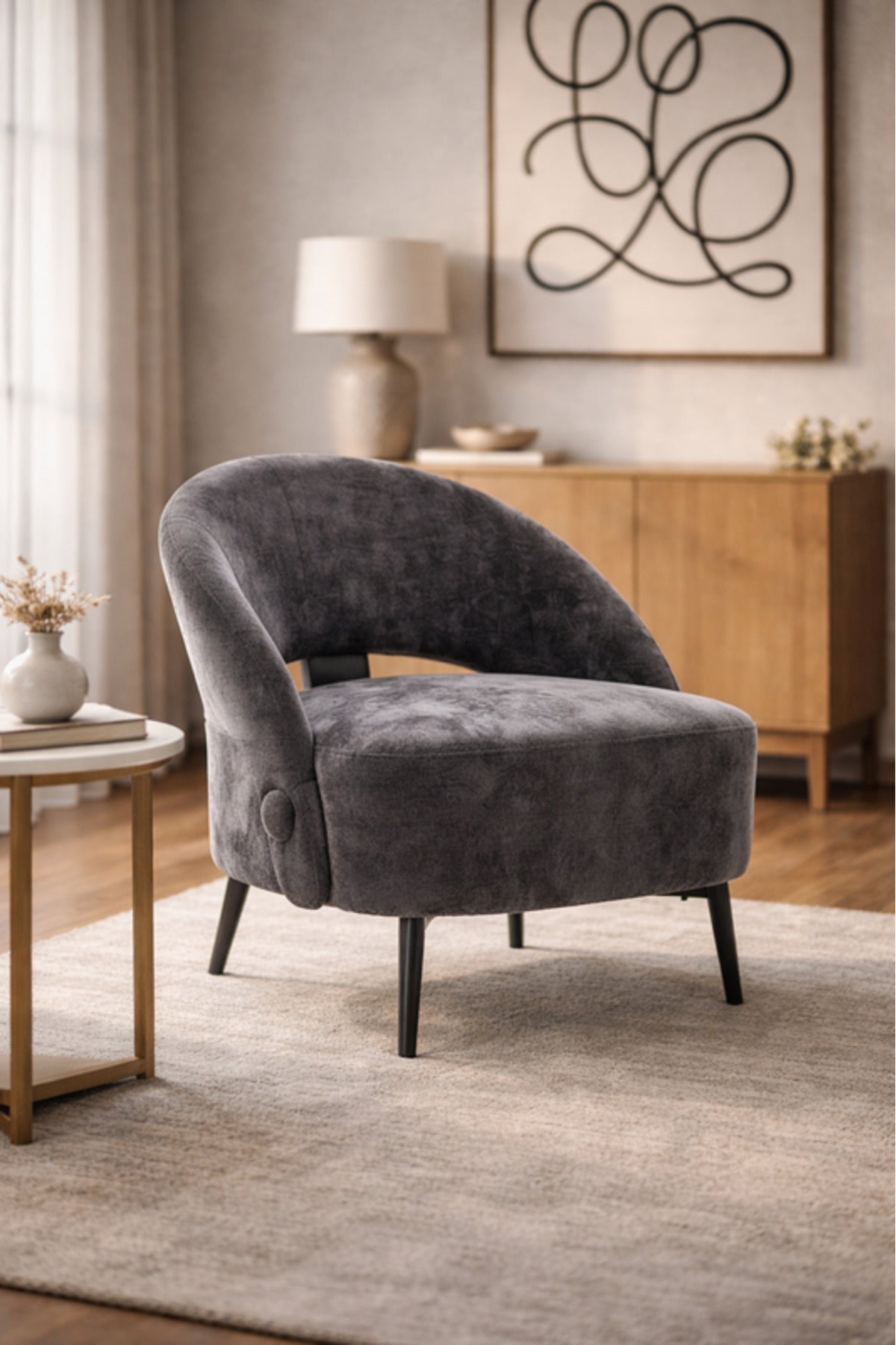 Dark Grey Fabric Accent Armchair 66x57x79cm Modern Lounge Chair dark grey fabric