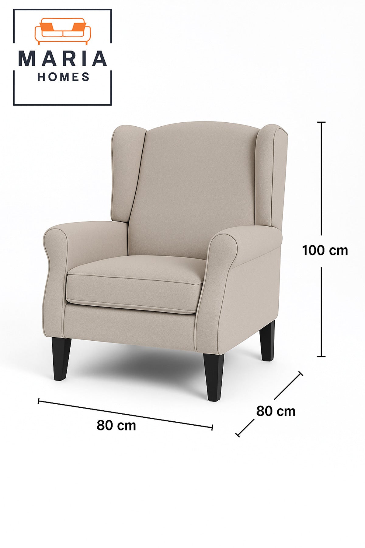 Beige Wingback Armchair Ð Modern Accent Chair with Cushioned Seat