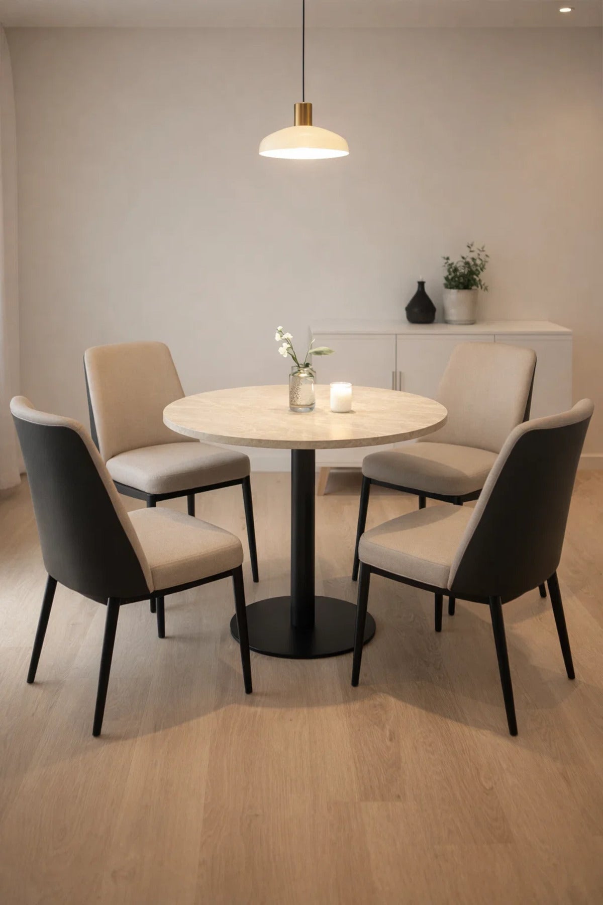 Modern Beige Coffee Table with Black Pedestal Base √ê Stylish and Minimalistic Design