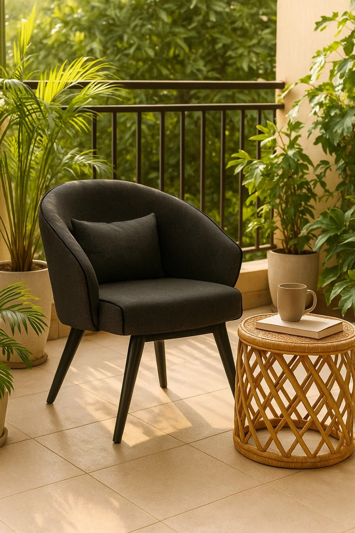 Black Fabric Accent Chair with Cushion, Modern Armchair for Living Room, Bedroom & Office Cabin