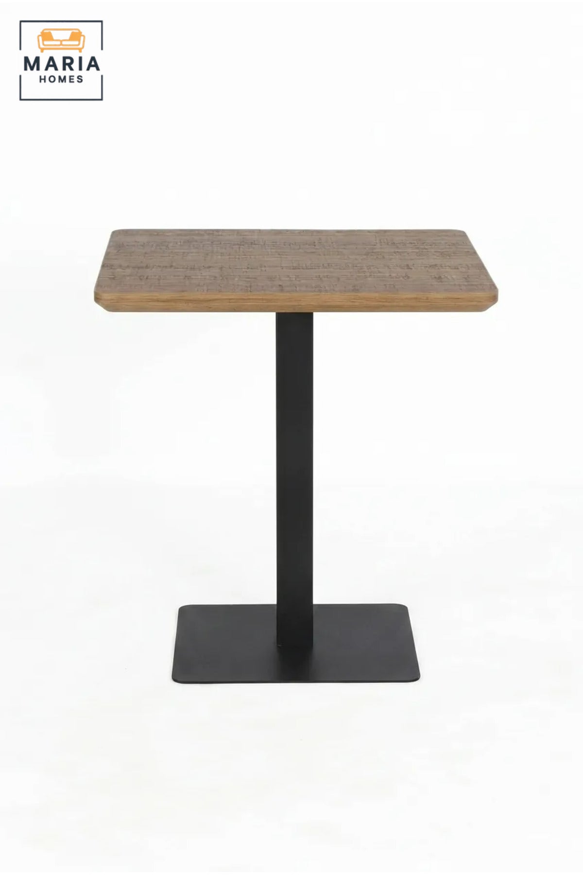 Modern Square Café Table with Wood-Effect Top and Black Pedestal Base for Coffee Shop, Restaurant, Bistro, Hotel and Indoor Dining Area