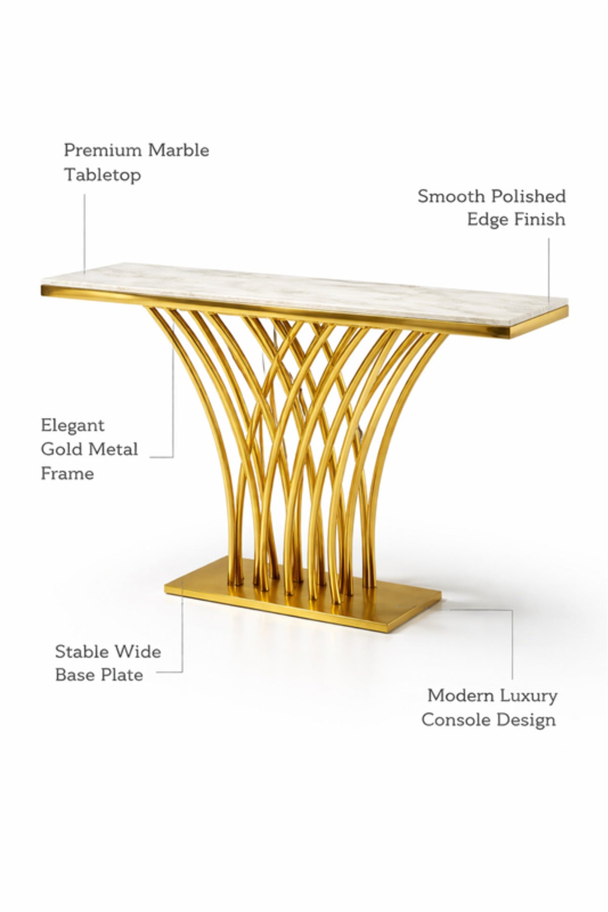 Gold Stainless Steel Console Table with Marble Top 140_40 cm Modern Entryway gold