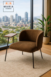 Wide Brown Fabric Lounge Chair Ð Modern Upholstered Armchair with Black Legs for Home or Office Use