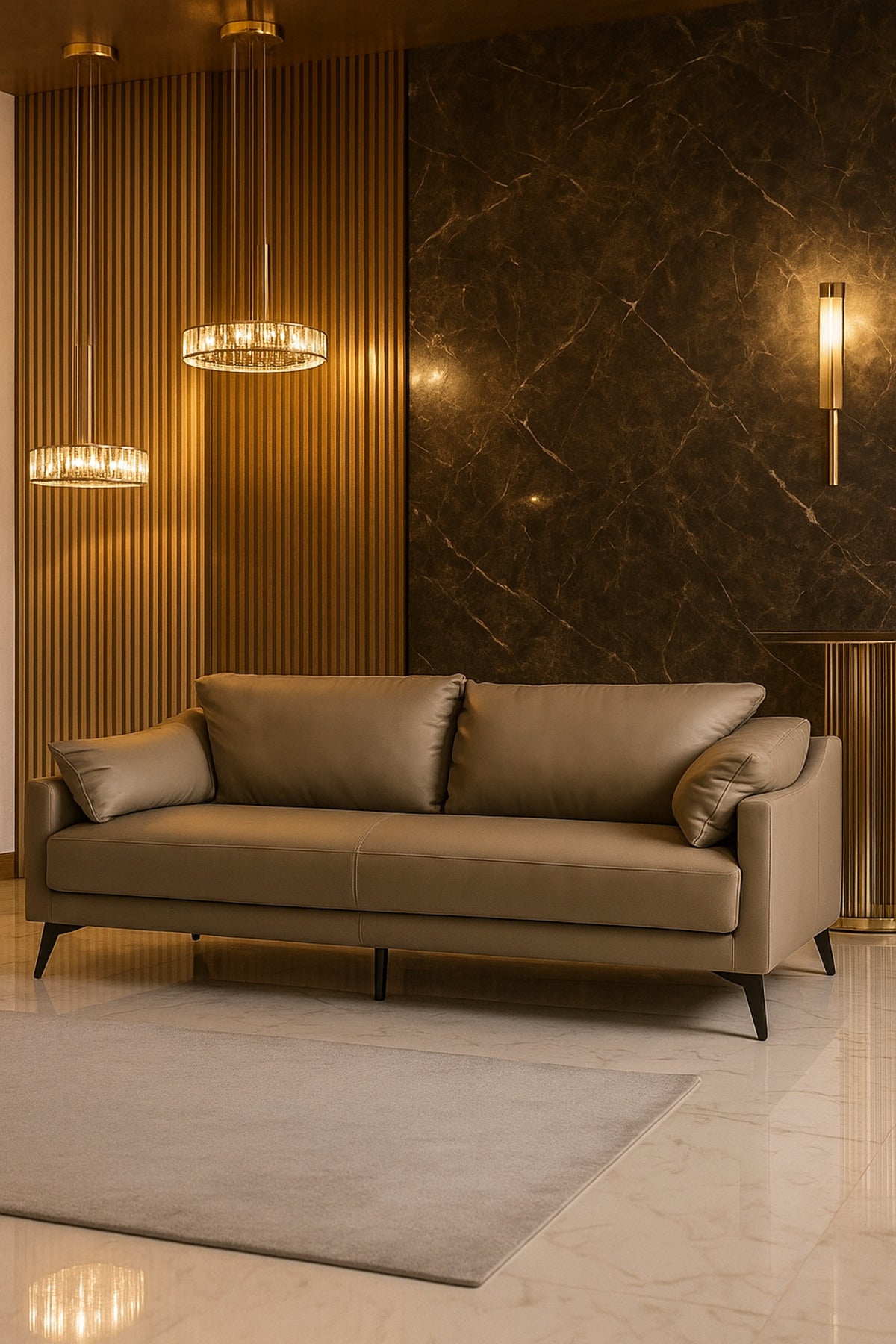 Gray 3-Seater Sofa Ð Modern Leather Fabric Sofa with Soft Cushions and Metal Legs for Living Room