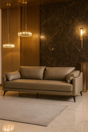 Gray 3-Seater Sofa Ð Modern Leather Fabric Sofa with Soft Cushions and Metal Legs for Living Room