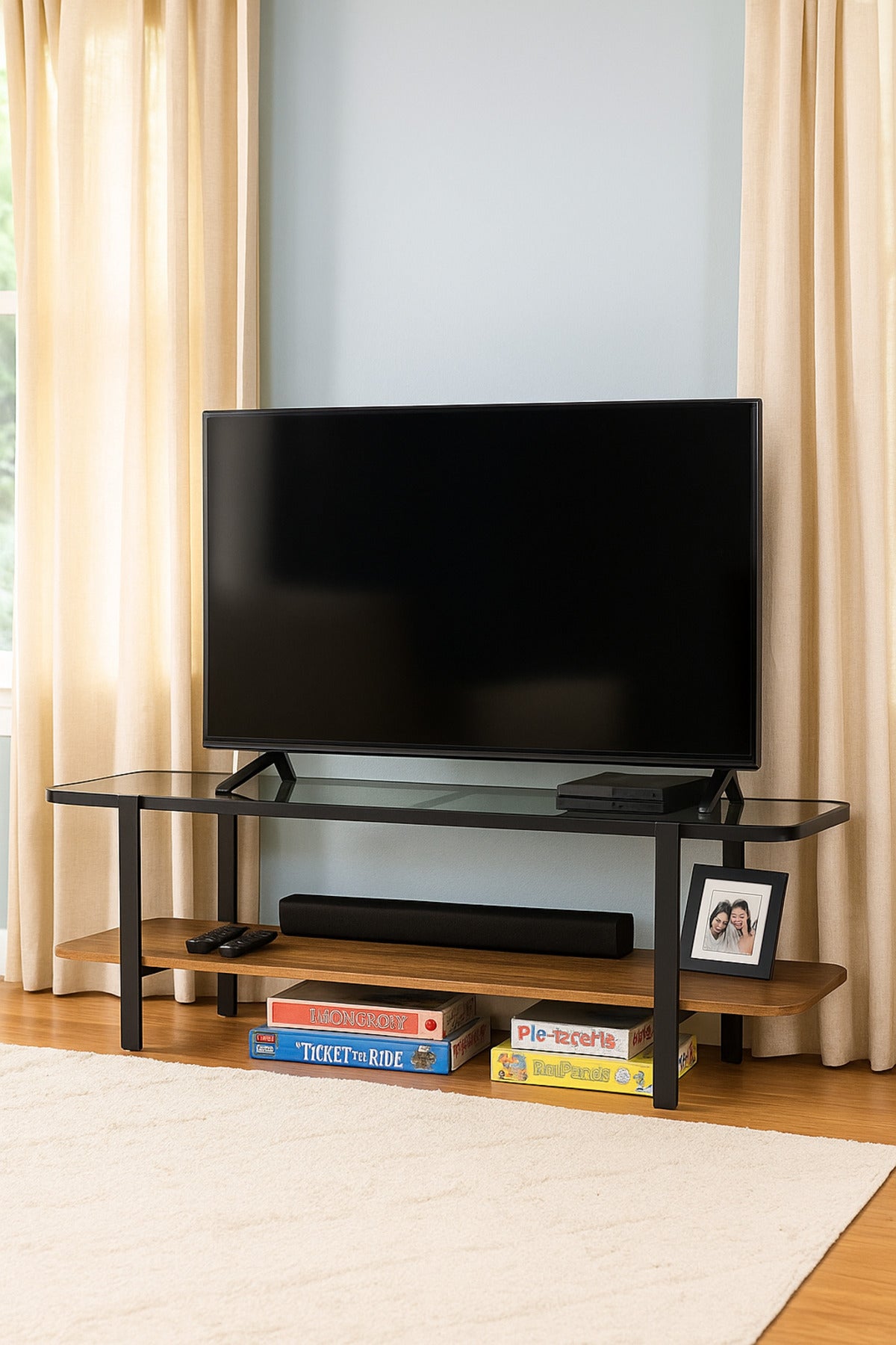 Modern Brown Glass Top TV Stand with Storage Shelf Ð 160_40_50 cm