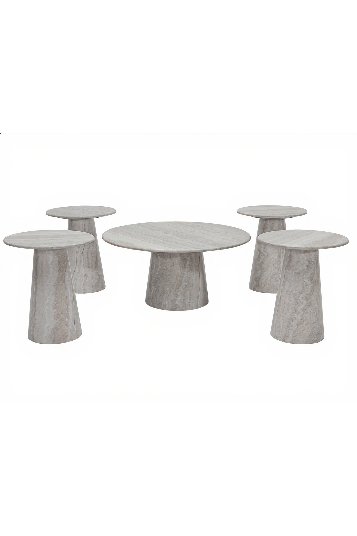 Premium 5-Piece Round Coffee Table Set with 4 Side Tables Marble Look for Modern Living Room
