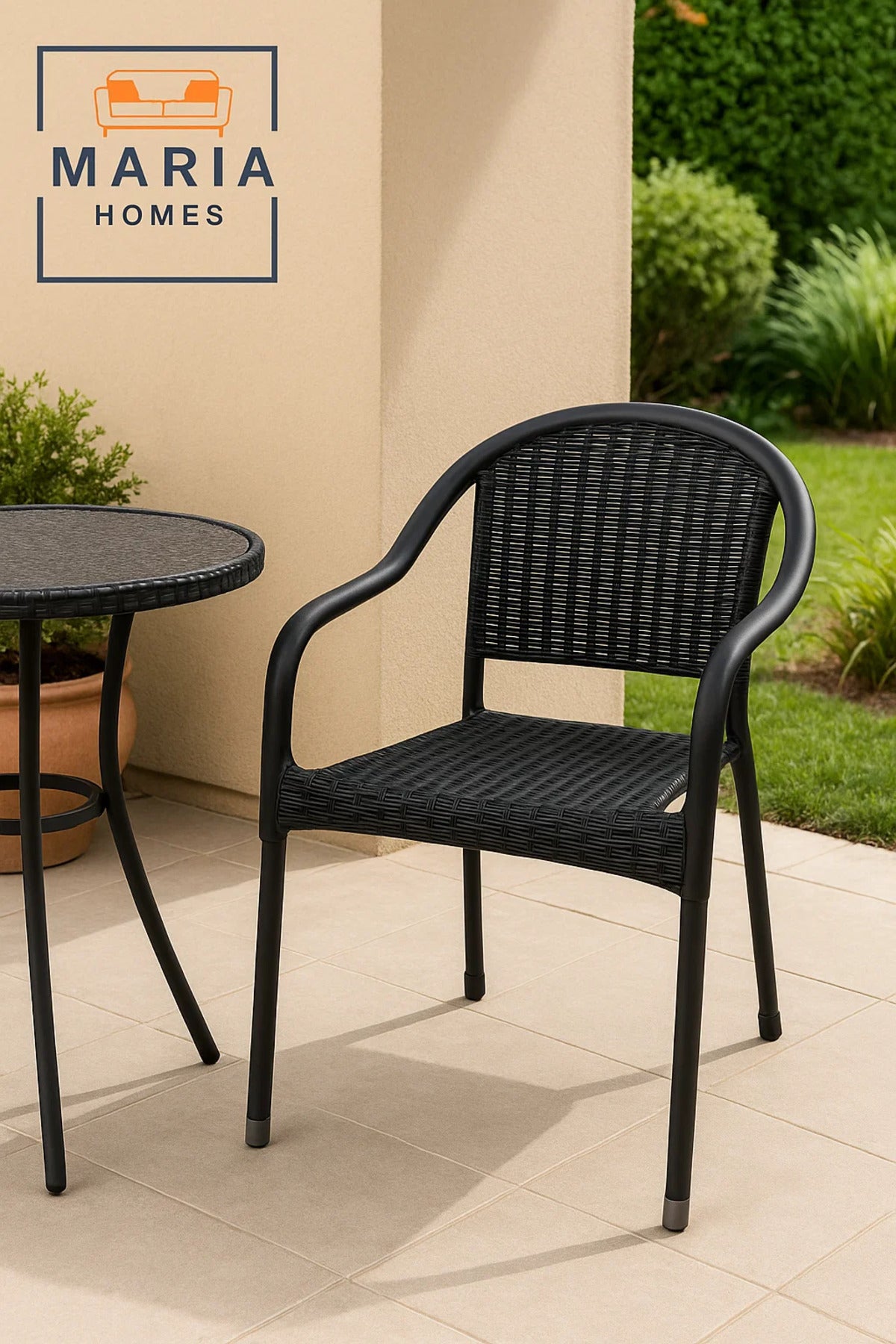 Modern Black Perforated Plastic Armchair Ð Stackable Indoor & Outdoor Seating