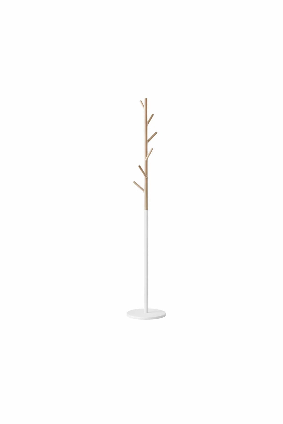Modern Two Tone White and Wood Coat Hanger Stand for Hallway Living Room and Office Entrance Decor