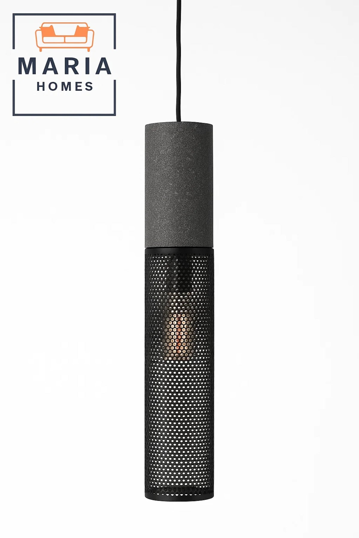 Tall Cylindrical Black Mesh Pendant Light