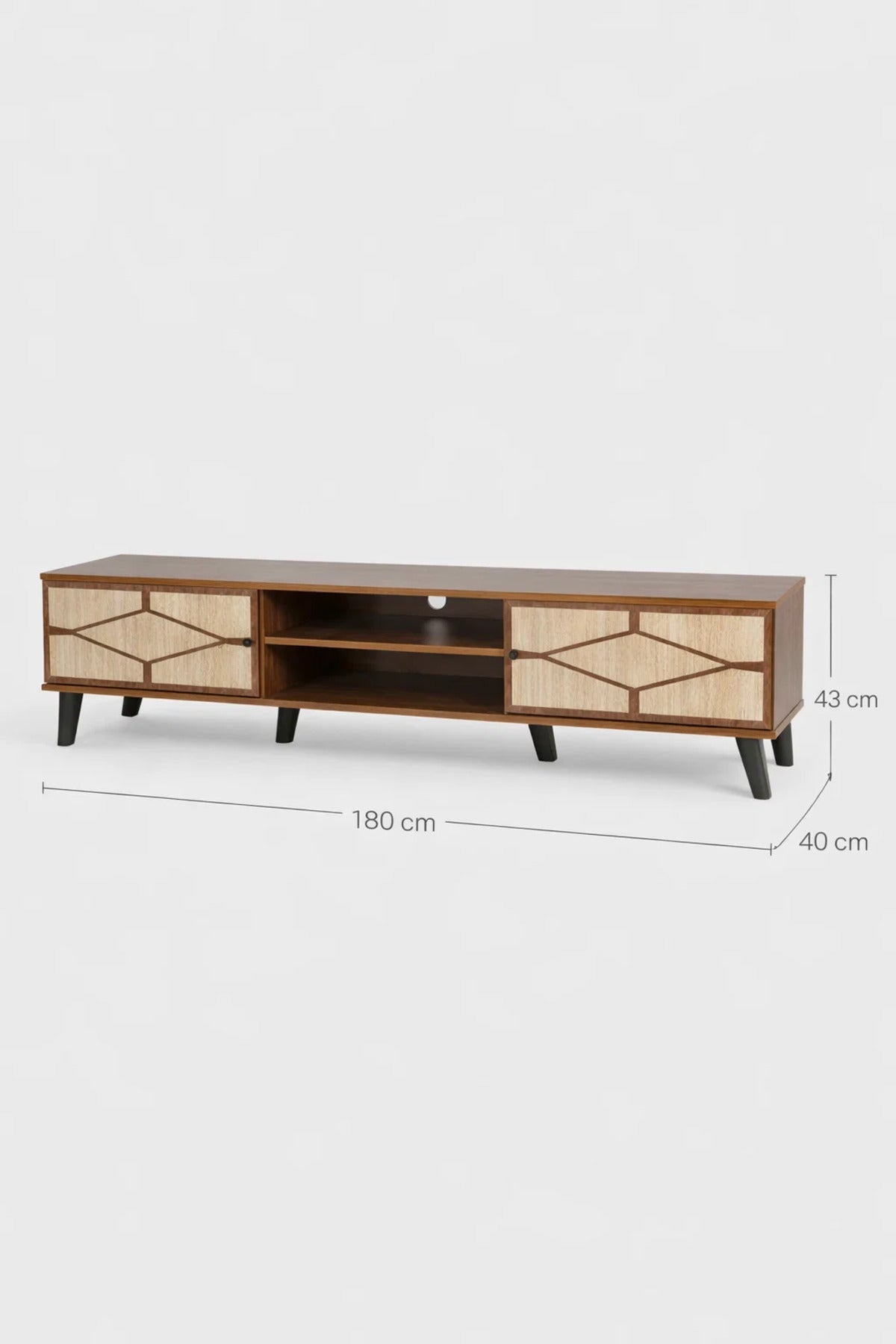 Modern Wooden TV Stand Dark Brown with Beige Stone Pattern 180 x 40 x 43 cm