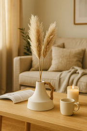 White Ceramic Rope Handle Vase Ð Modern Decorative Flower Pot for Home and Office DŽcor