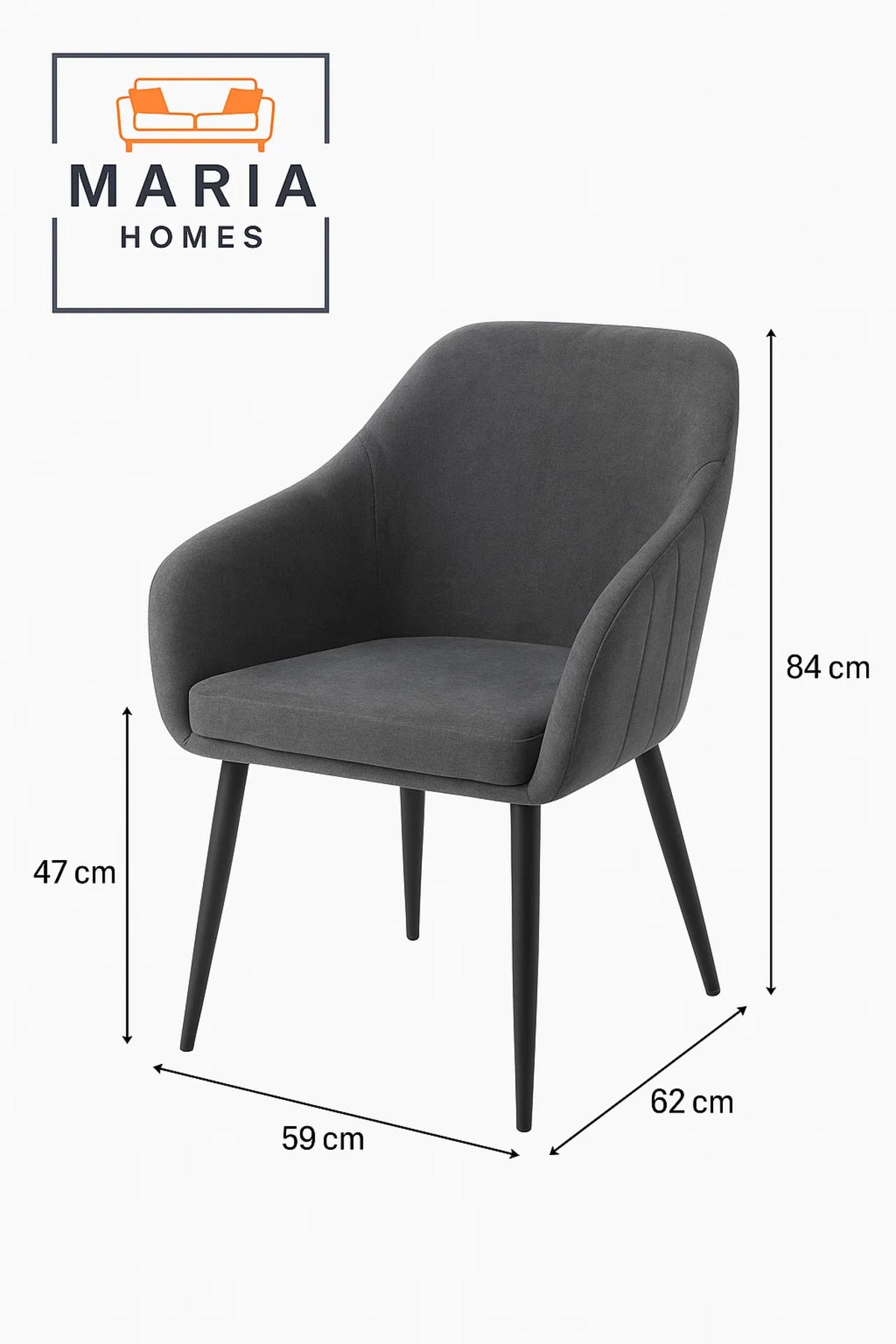 Dark Grey Fabric Armchair Ð Upholstered Modern Lounge Chair with Black Legs for Home or Office