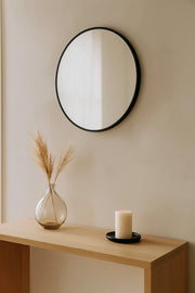 Round Wall Mirror with Black Frame Ð 60 cm Modern Minimalist Mirror for Home DŽcor