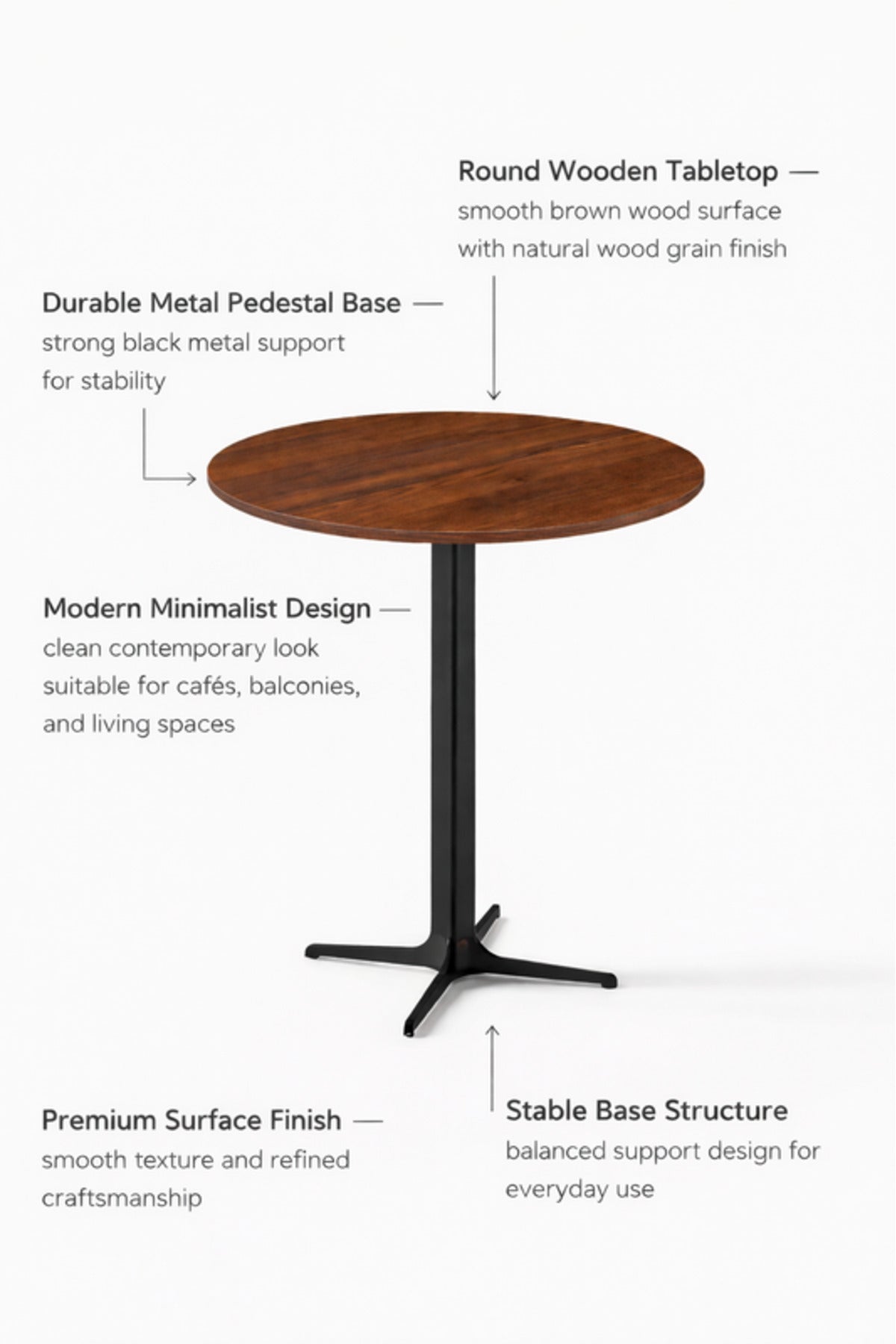 Modern Brown Round Coffee Table with Black Base, 70x70x75 CM modern brown round Dinner