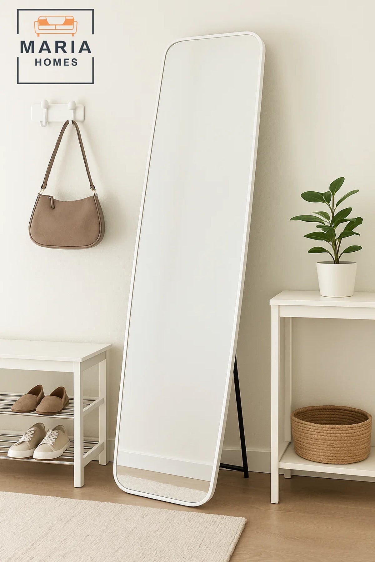 White Full-Length Mirror with Rounded Corners Ð 170x54 cm Standing Frame
