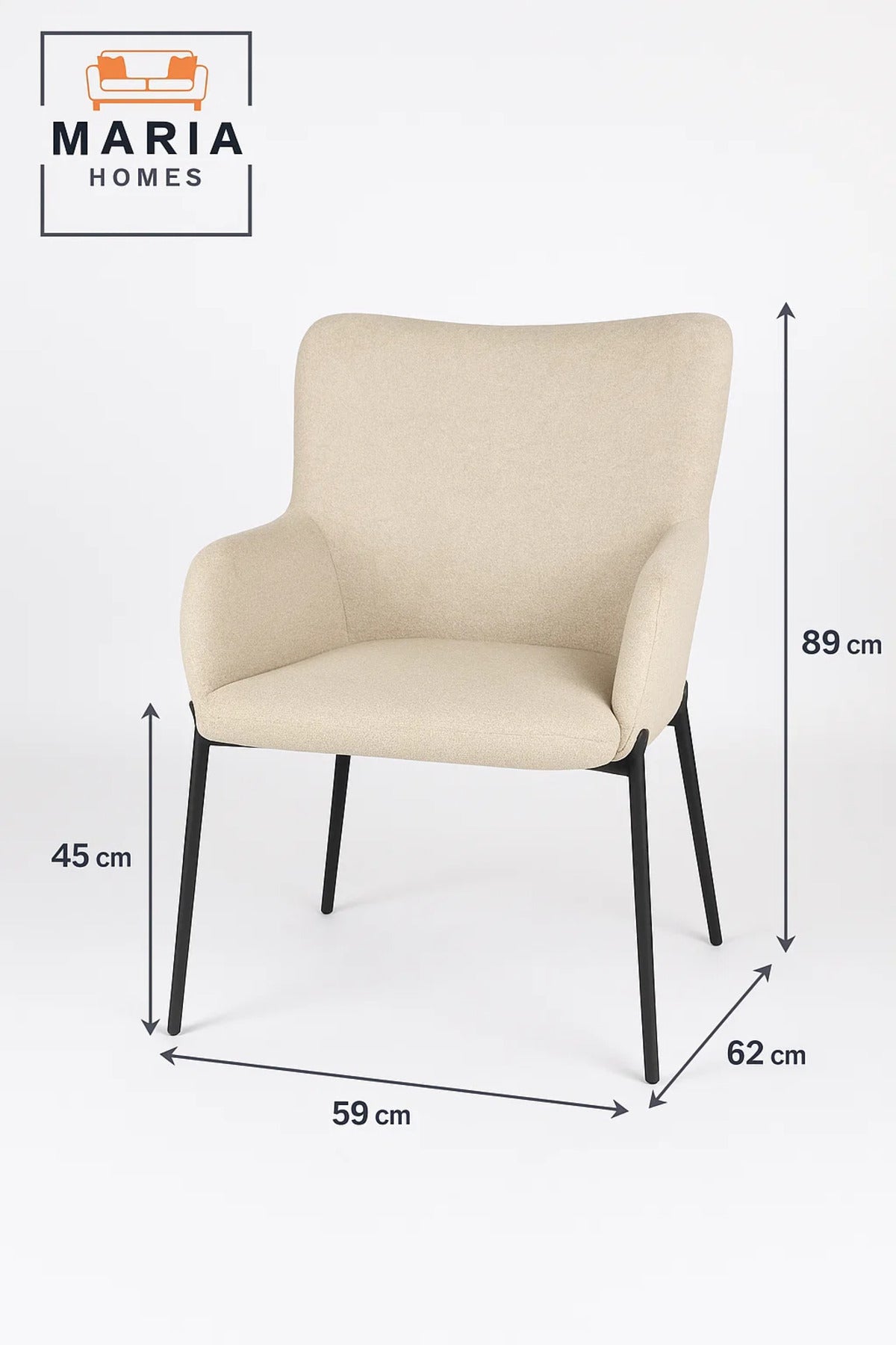 Beige High Back Fabric Armchair Ð Upholstered Lounge Chair with Black Metal Legs for Home or Office