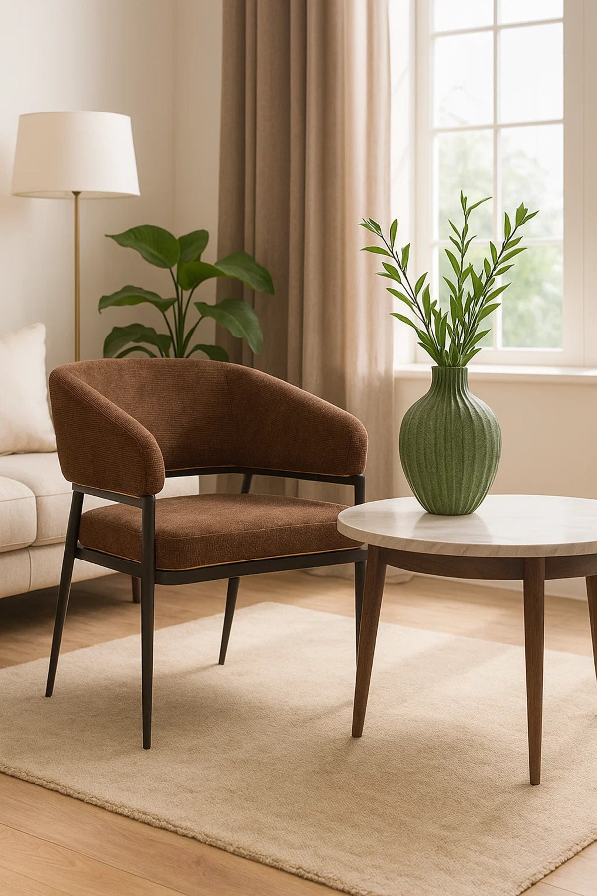 Coffee Fabric Accent Chair, Modern Armchair for Living Room, Entryway, Hotel Lobby & Reception Decor