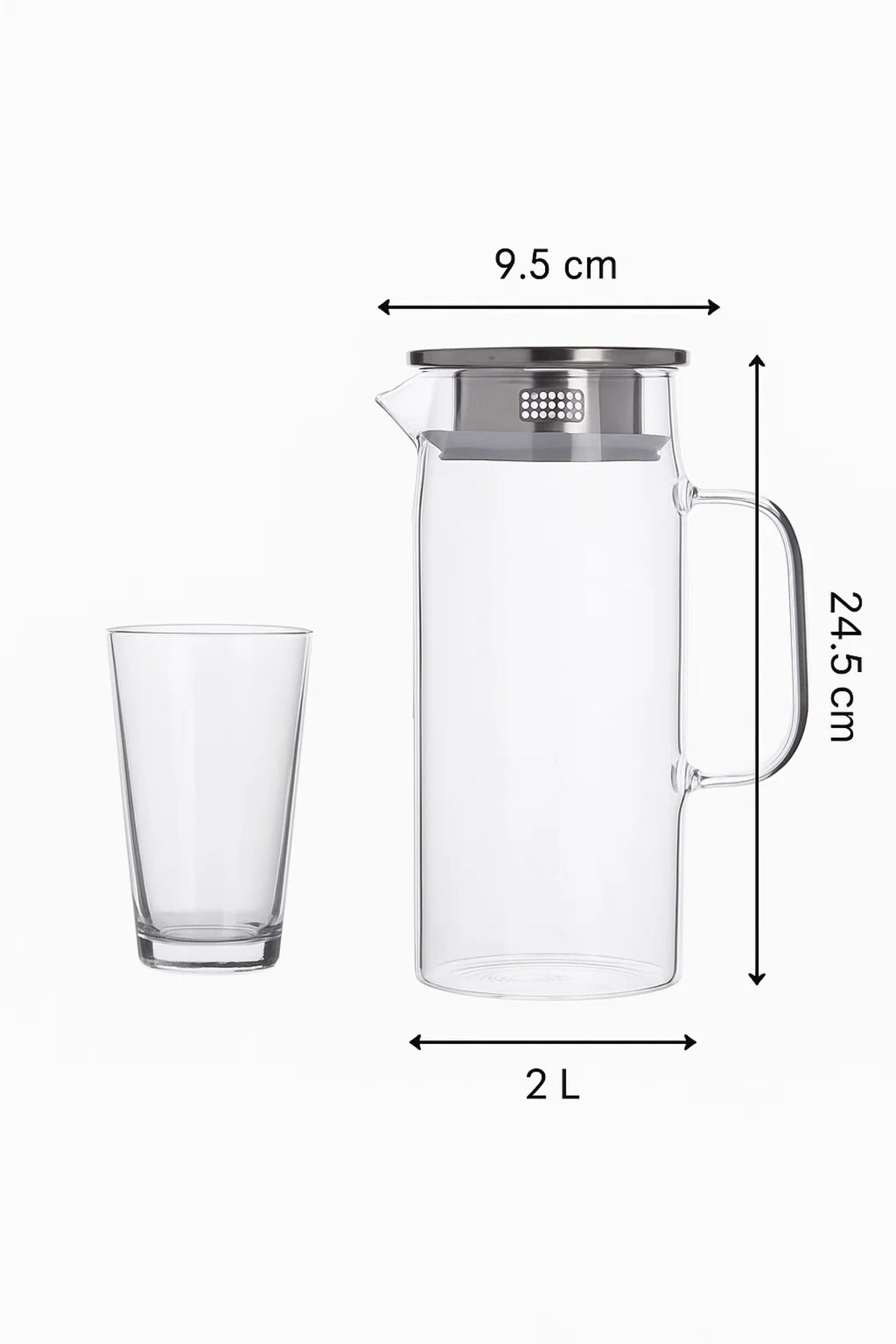 Borosilicate Glass Water Pitcher with Stainless Steel Lid Ð 1.5 Liter with Filter Spout