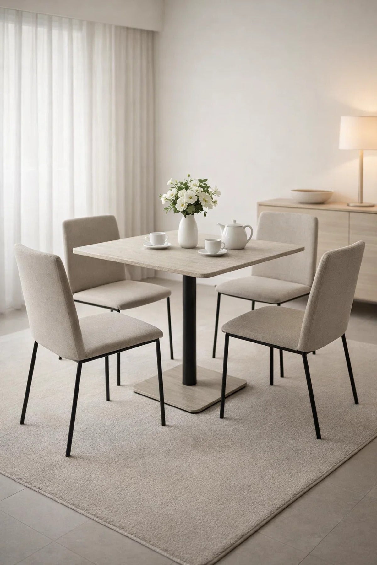 Beige Square Melamine Dining Table Black Metal Leg 70cm Modern Compact Cafe Restaurant Bistro