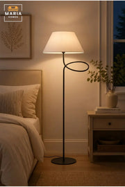 Modern Floor Lamp with Fabric Shade and Sculptural Loop Frame, Freestanding Decorative Light for Living Room, Bedroom, Reading Corner and Office