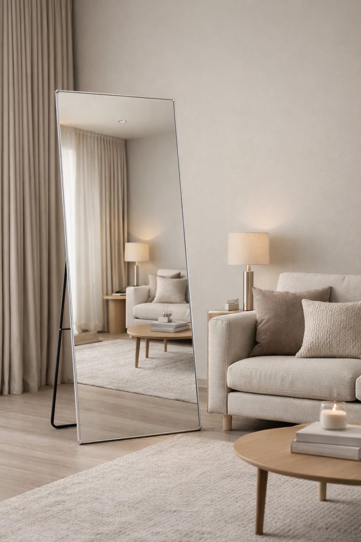 Silver Standing Floor Mirror 180x80cm Full Length Bedroom silver standing floor