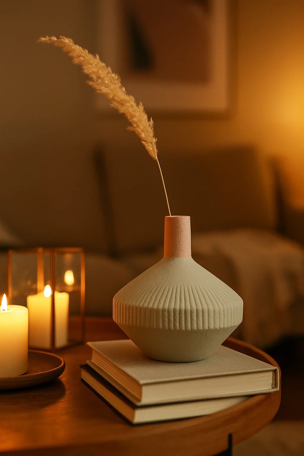 Grey and Pink Ceramic Textured Vase Ð Modern Minimalist Decorative Flower Pot