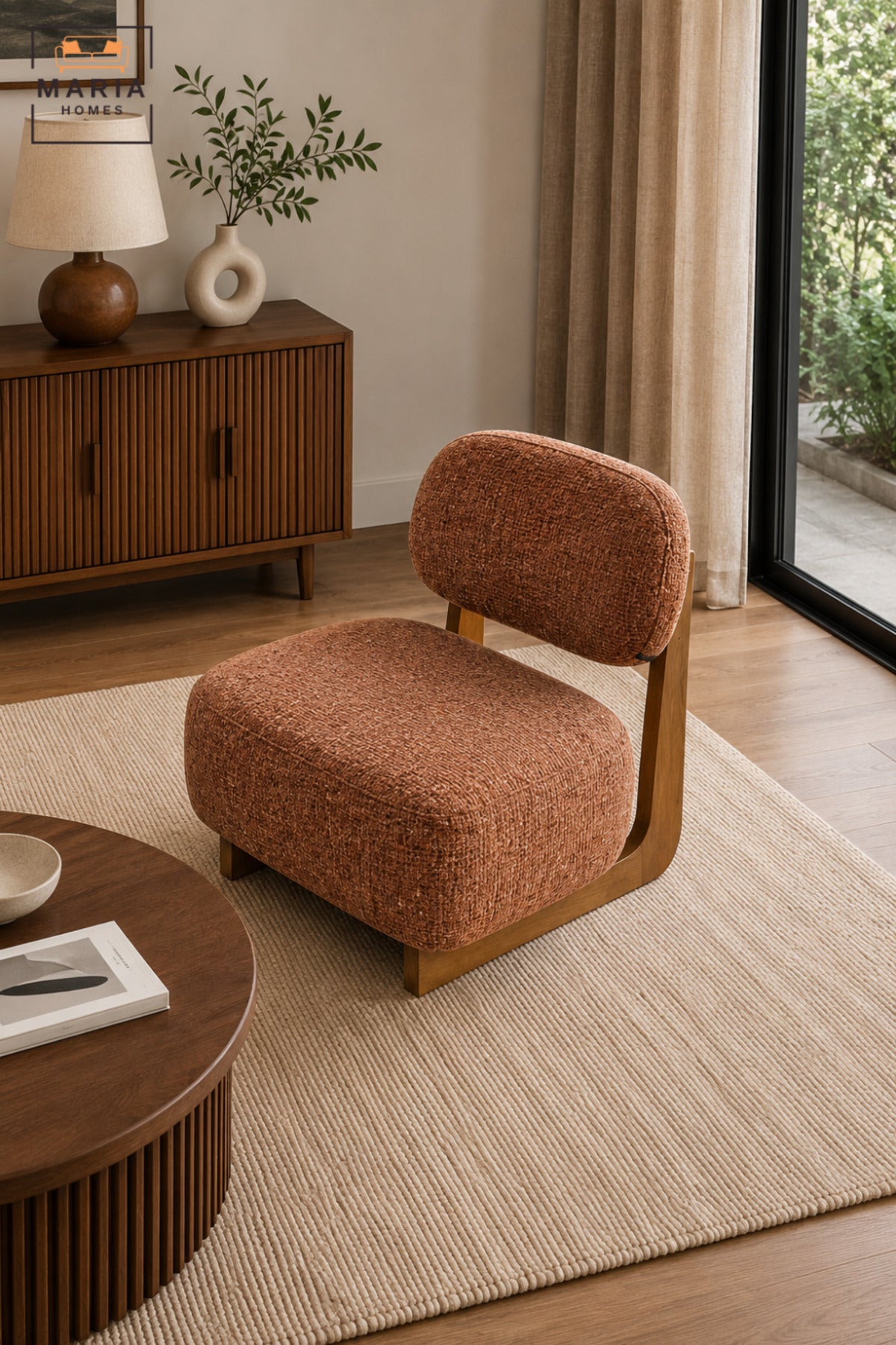 Modern Upholstered Accent Chair with Wooden Frame & Padded Backrest | Contemporary Armless Lounge Chair for Living Room, Bedroom, Hotel & Reception