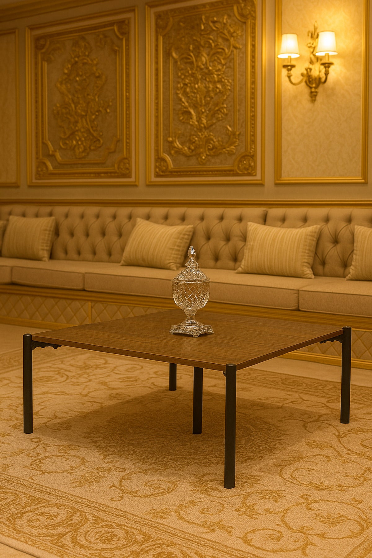 Modern Brown Square Coffee Table with Black Metal Legs Ð Contemporary Center Table 80_80_30 cm