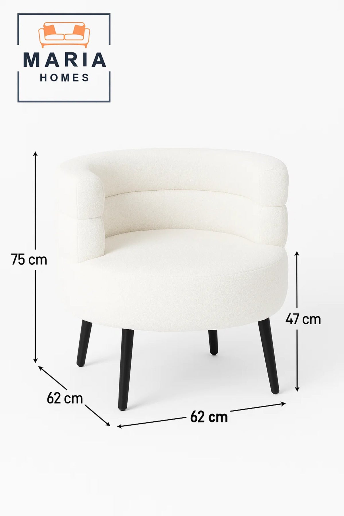 Modern White BouclŽ Barrel Chair Ð Round Padded Backrest Armchair For Living Room & Lounge