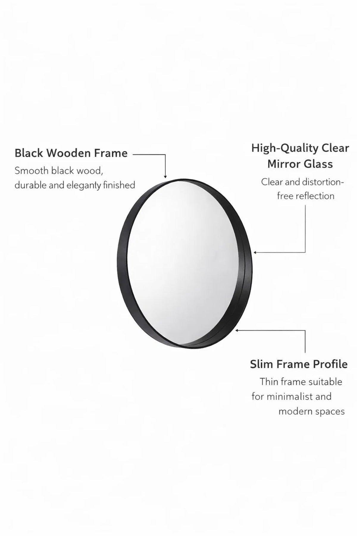 Luxury Black Circle Wall Mirror 80x80cm Wooden Frame Modern Decor for Living Room Hallway Bedroom