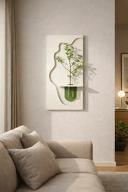 Abstract 3D Wall Art Decor with Glass Vase Greenery Minimalist Home Wall Panel 100x50cm Cream