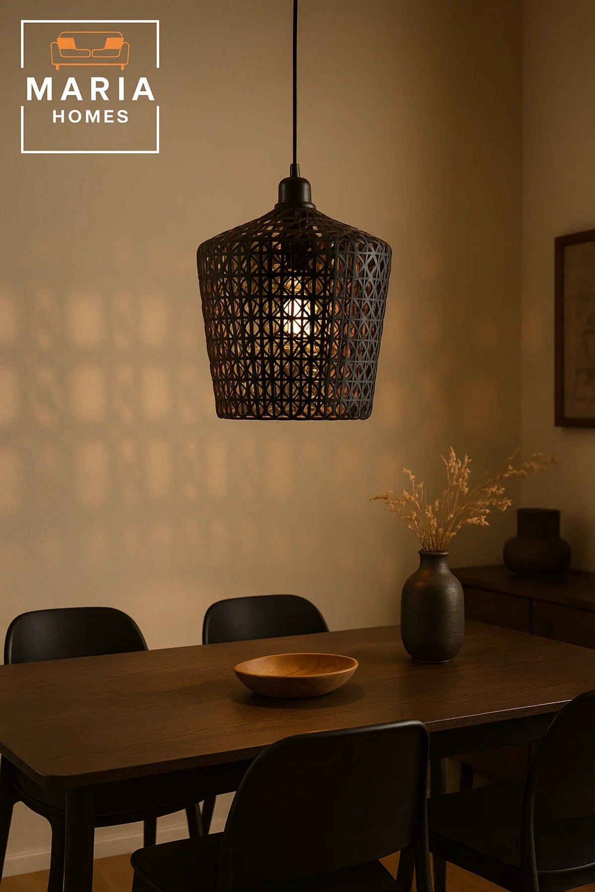 Black Woven Rattan Pendant Light