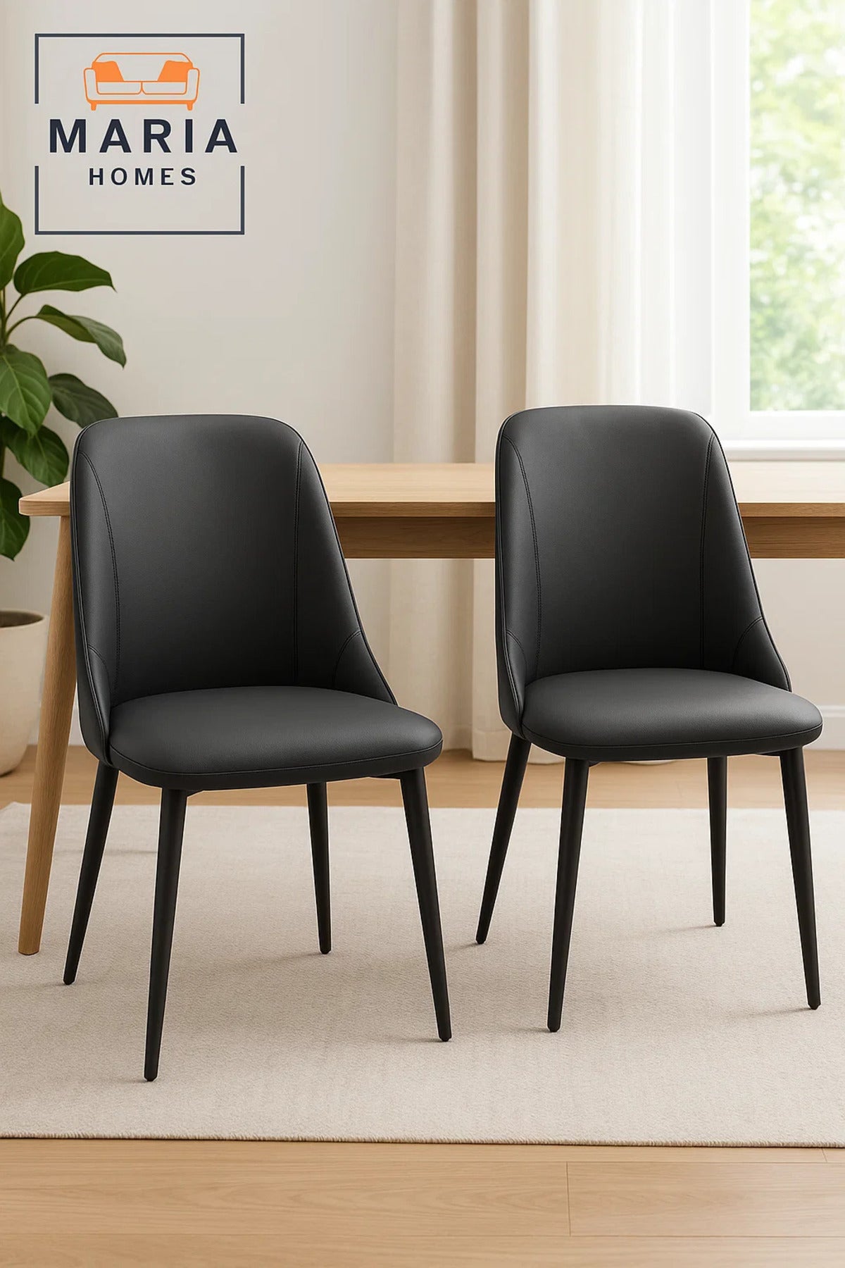 Ergonomic Black Faux Leather Dining Chair with Padded Seat and Metal Legs