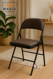 Durable Black Folding Chair with Brown Cushion for Home & Events