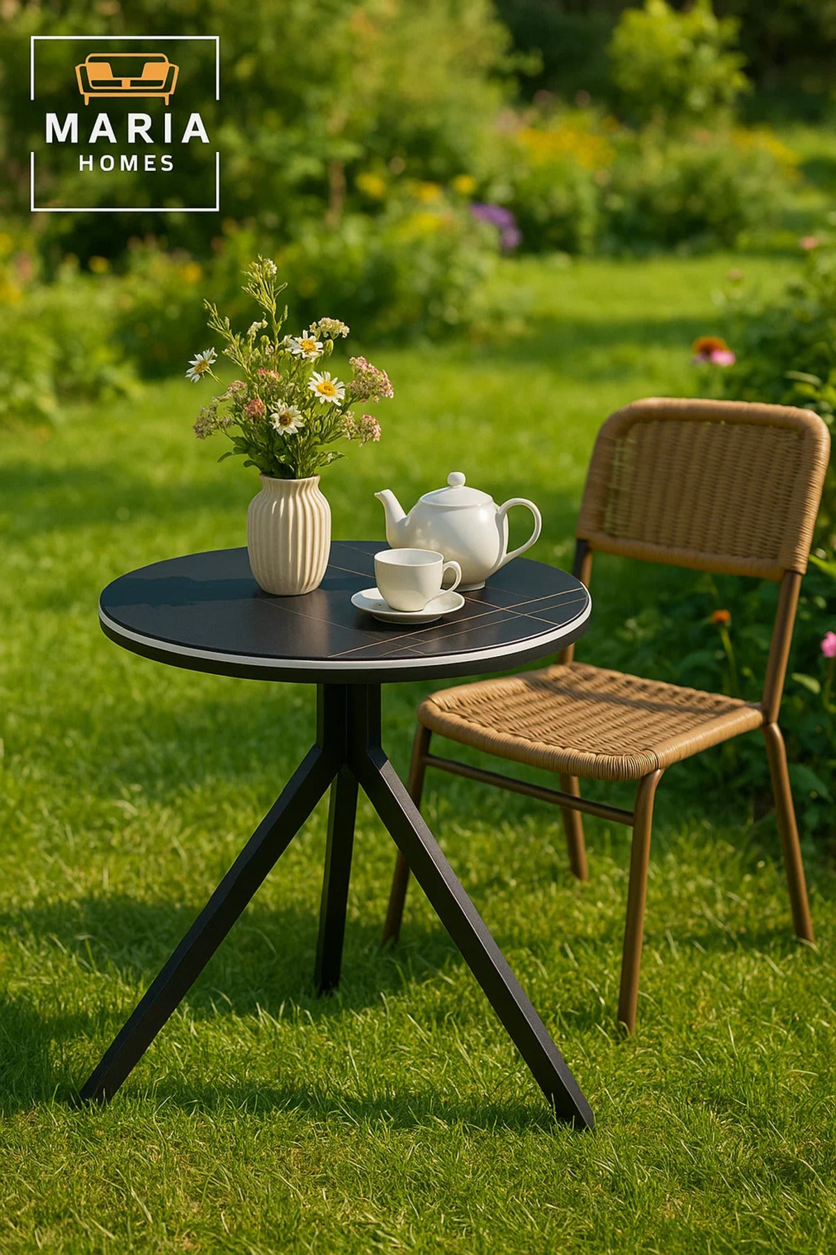 Round Black Marble Dining Table √ê Modern Caf≈Ω, Restaurant, Office & Home Metal Furniture 70_70_60 cm