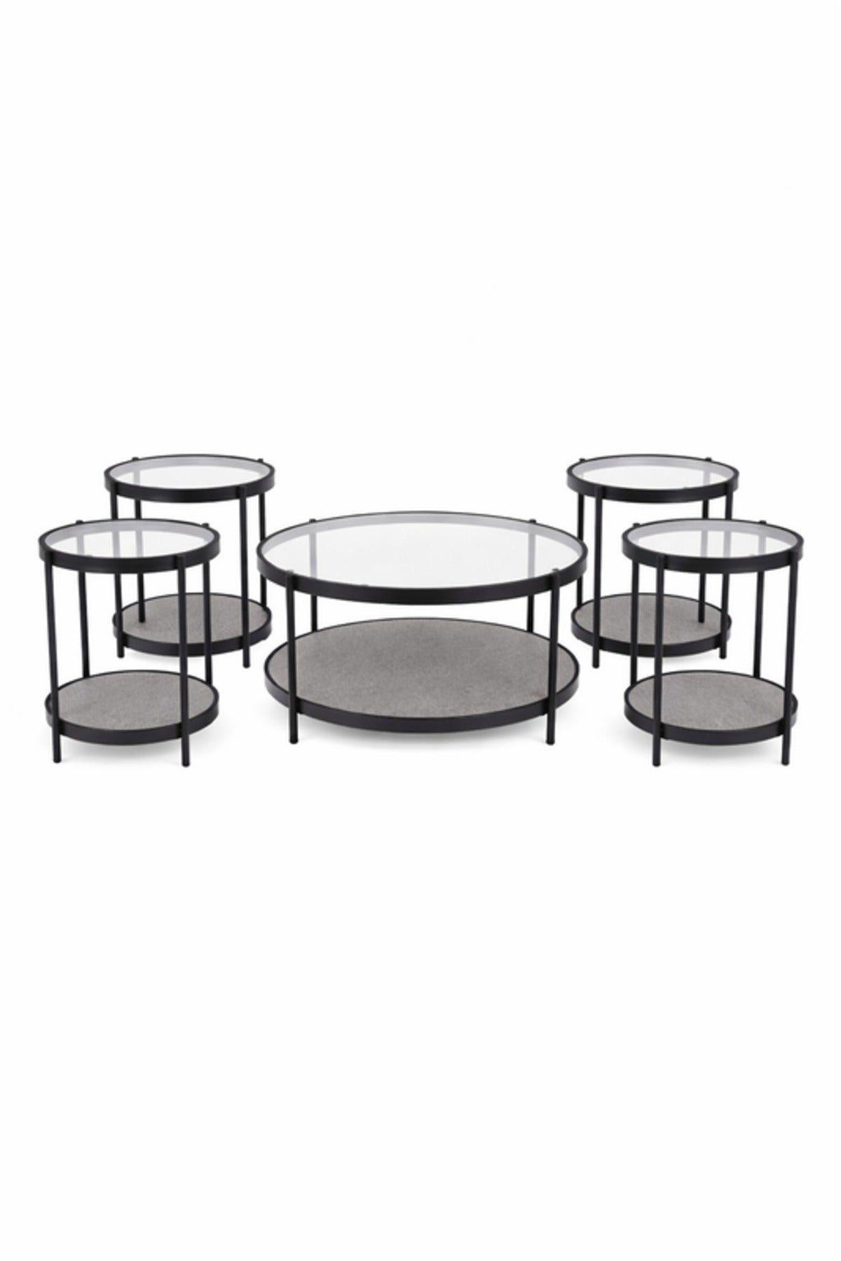 Grey 1+4 Coffee Table Set √ê Modern Glass Design with 1 Large and 4 Side Tables