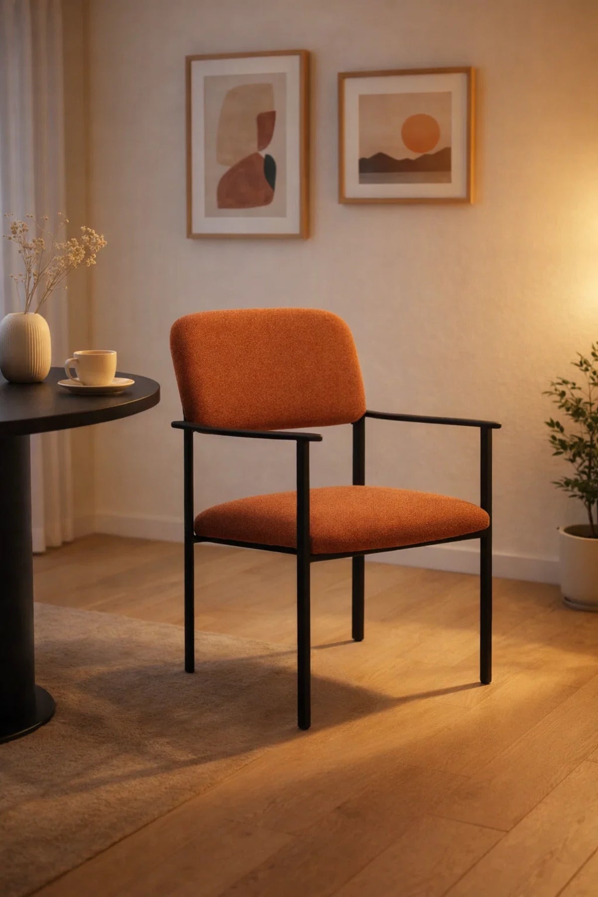 Modern Orange Upholstered Armchair with Metal Legs for Office Dining and Living Room Seating