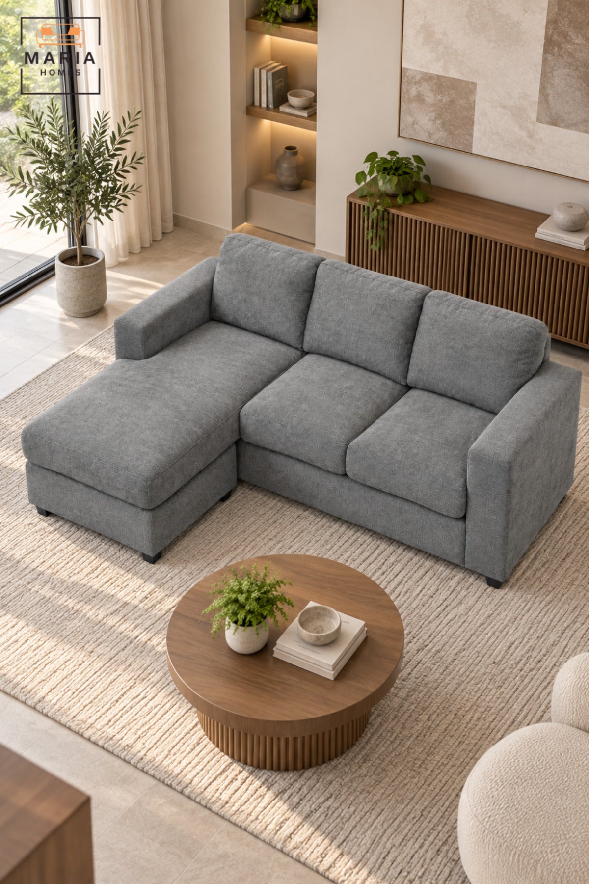 L-Shaped GREY Sectional Sofa with Left Chaise | 3-Seater Upholstered Couch with Deep Cushions, Wide Armrests & Comfortable Modern Living Room Design