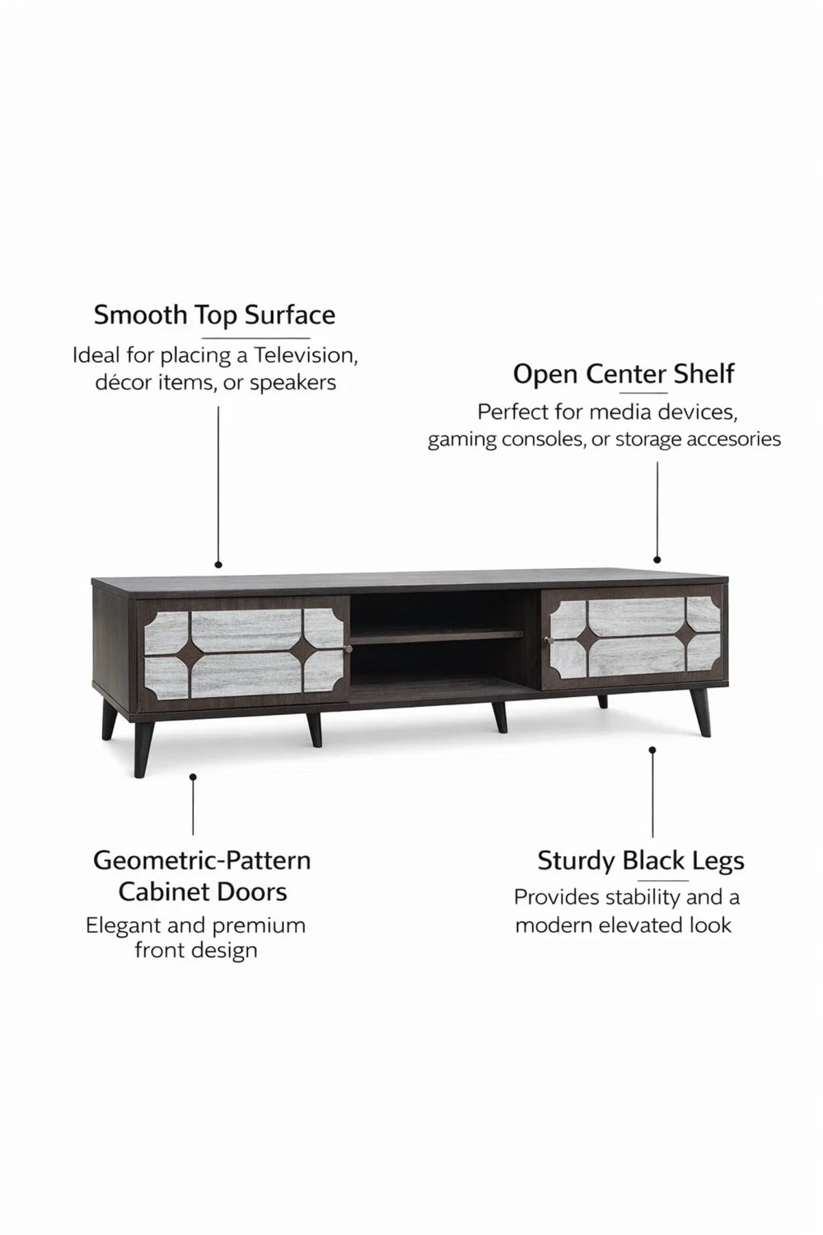 Elegant Media Console Unit TV Stand with Open Shelves and Cabinet Storage for Modern Homes 200cm