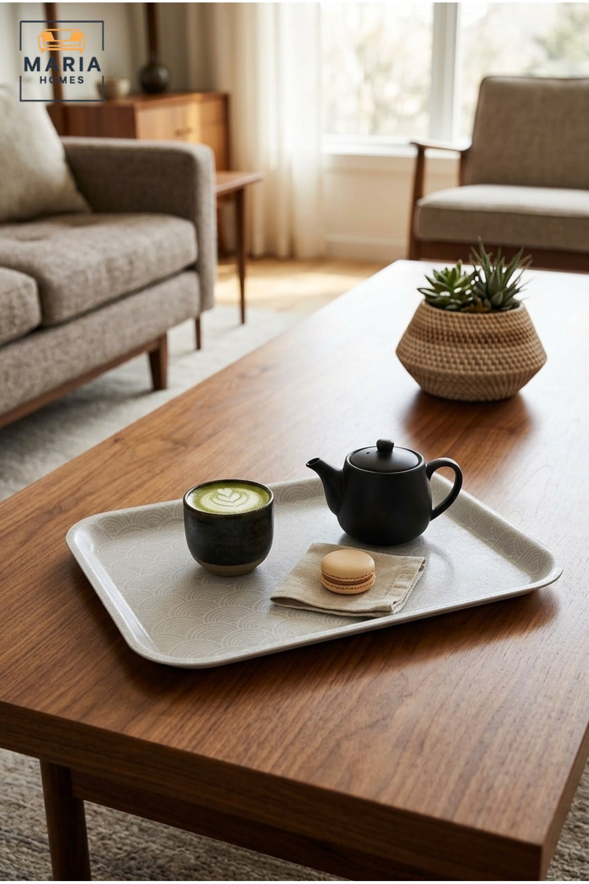 Rectangular Serving Tray with Geometric Pattern, Raised Edges and Rounded Corners, Multipurpose Food Tray for Kitchen, Dining, Café and Restaurant