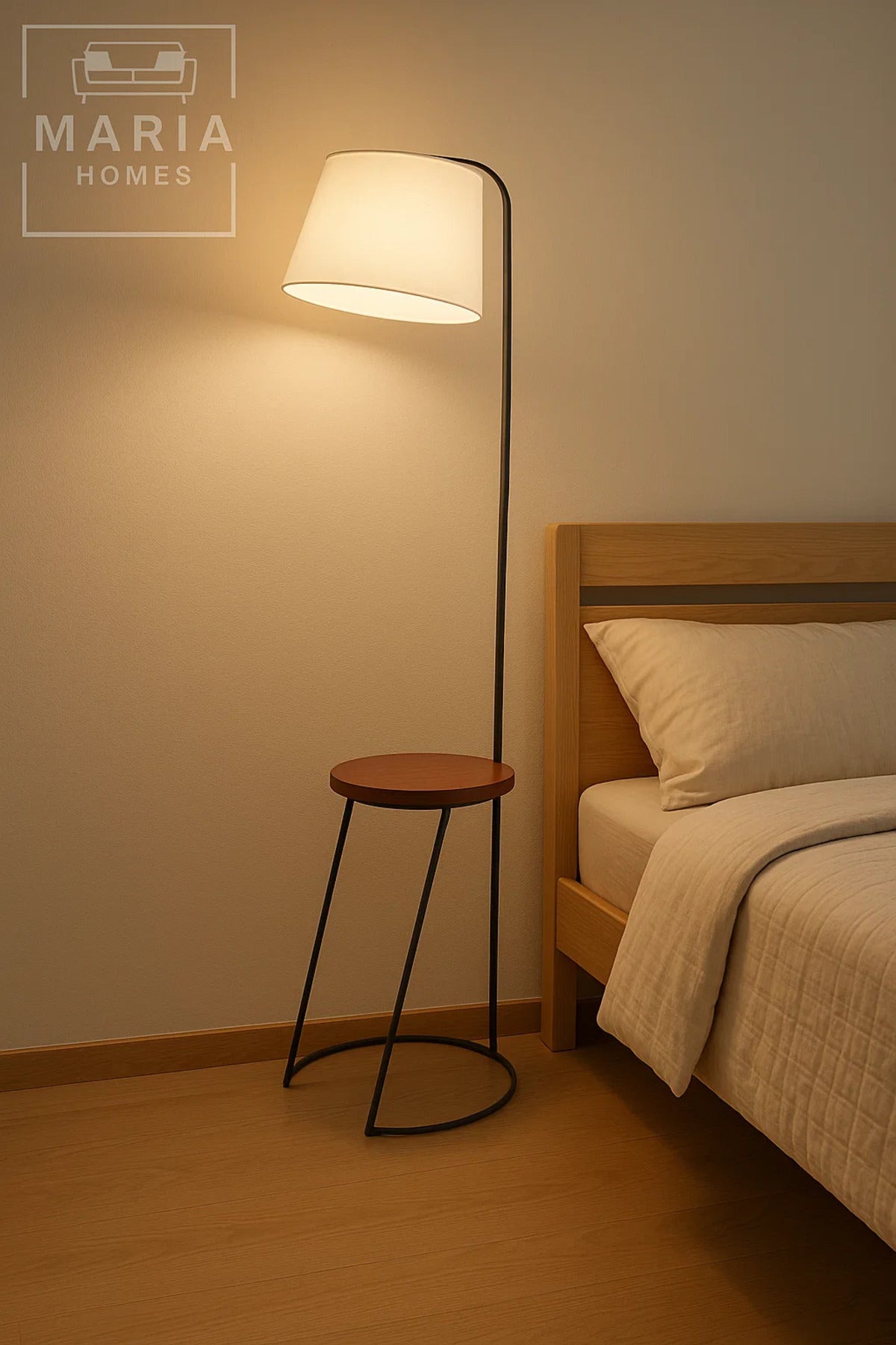 Floor Lamp with Side Table and White Shade
